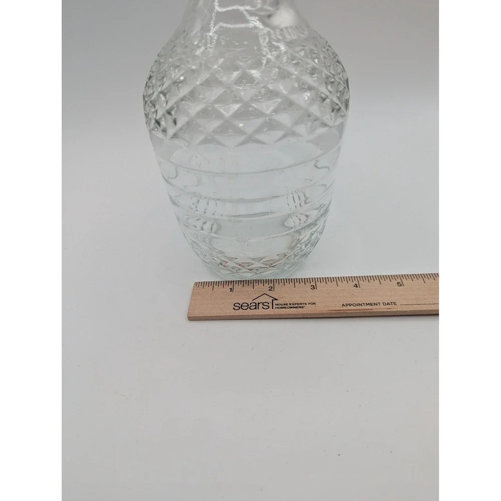 Vintage Clear Glass Diamond Cut Ribbed Decanter with Faceted Cork‎ Stopper 9